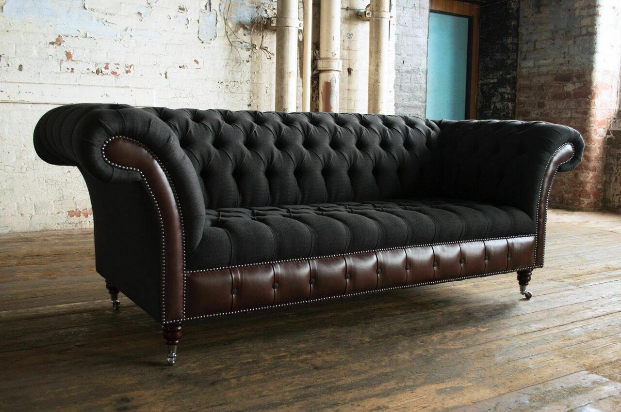 Chesterfield Original Sofa JVMoebel Couch Textil Sofas Couchen Stoff Schwarz Neu