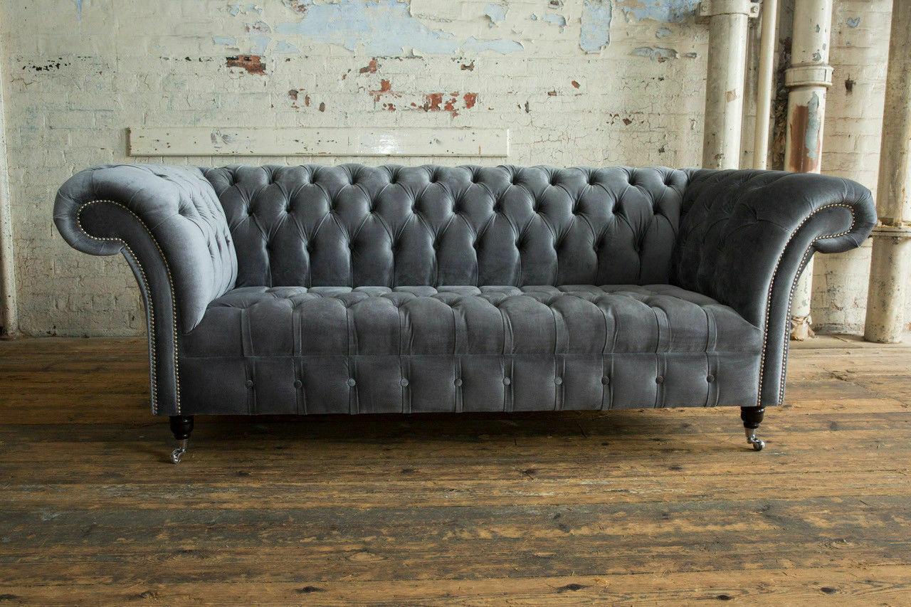 Graue Chesterfield Stoffsofa Couch Polster Couchen Sofa Sitz Sofas Textil Neu