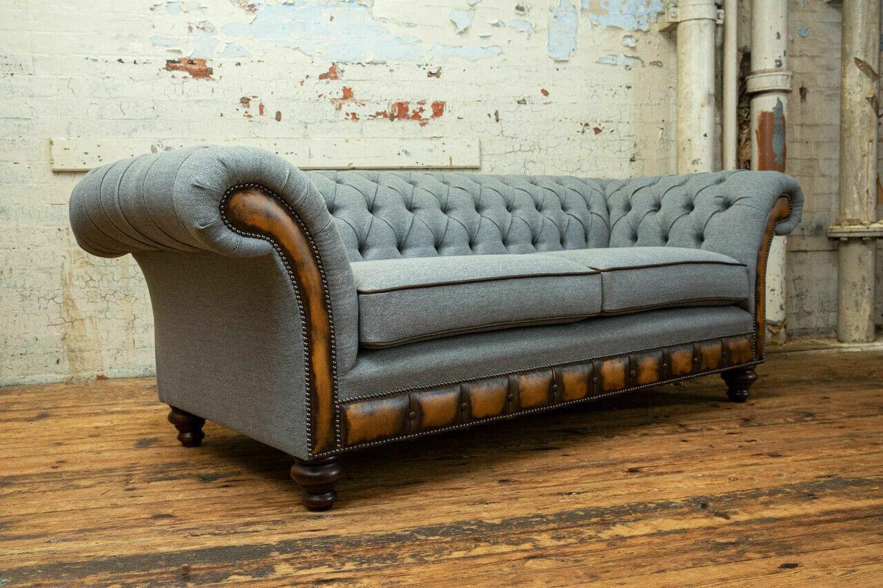 Graue Chesterfield Stoffsofa Couch Couchen Sofa Sitz Sofas Textil Neu Polster