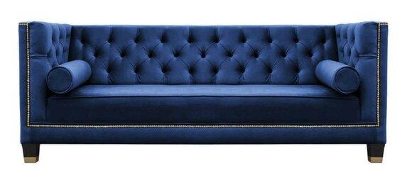 Chesterfield Dreisitzer Stoff Wohnzimmer Blau Design Couchen Polster Sofa