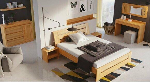 Schlafzimmer Set 5tlg. Bett 2x Nachttisch Schminktisch Spiegel Vollholz