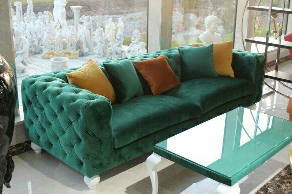 Sofa 4 Sitzer Couch Chesterfield Grüne Design Couch Textil Sofort lieferbar