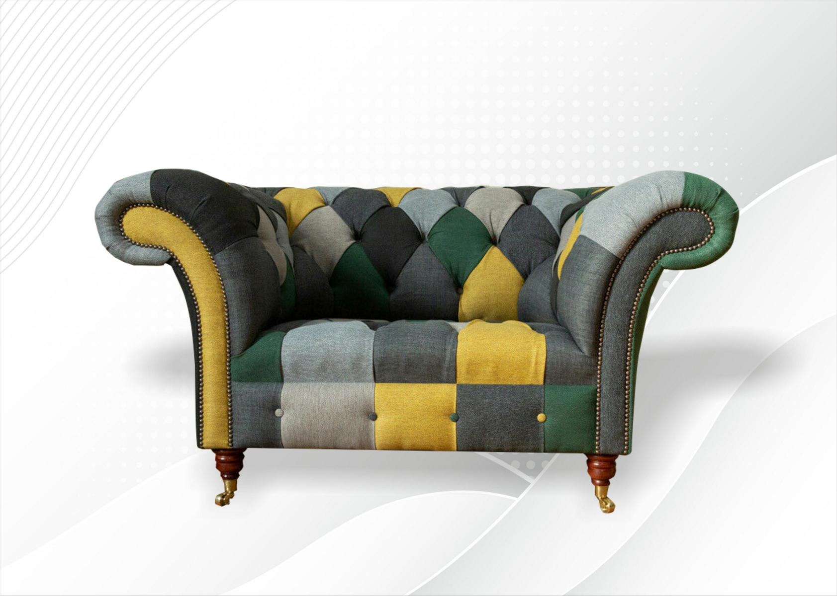 Chesterfield Sessel Fernseh Couch 1,5 Sitzer Sofa Textil Stoff Couchen Polster