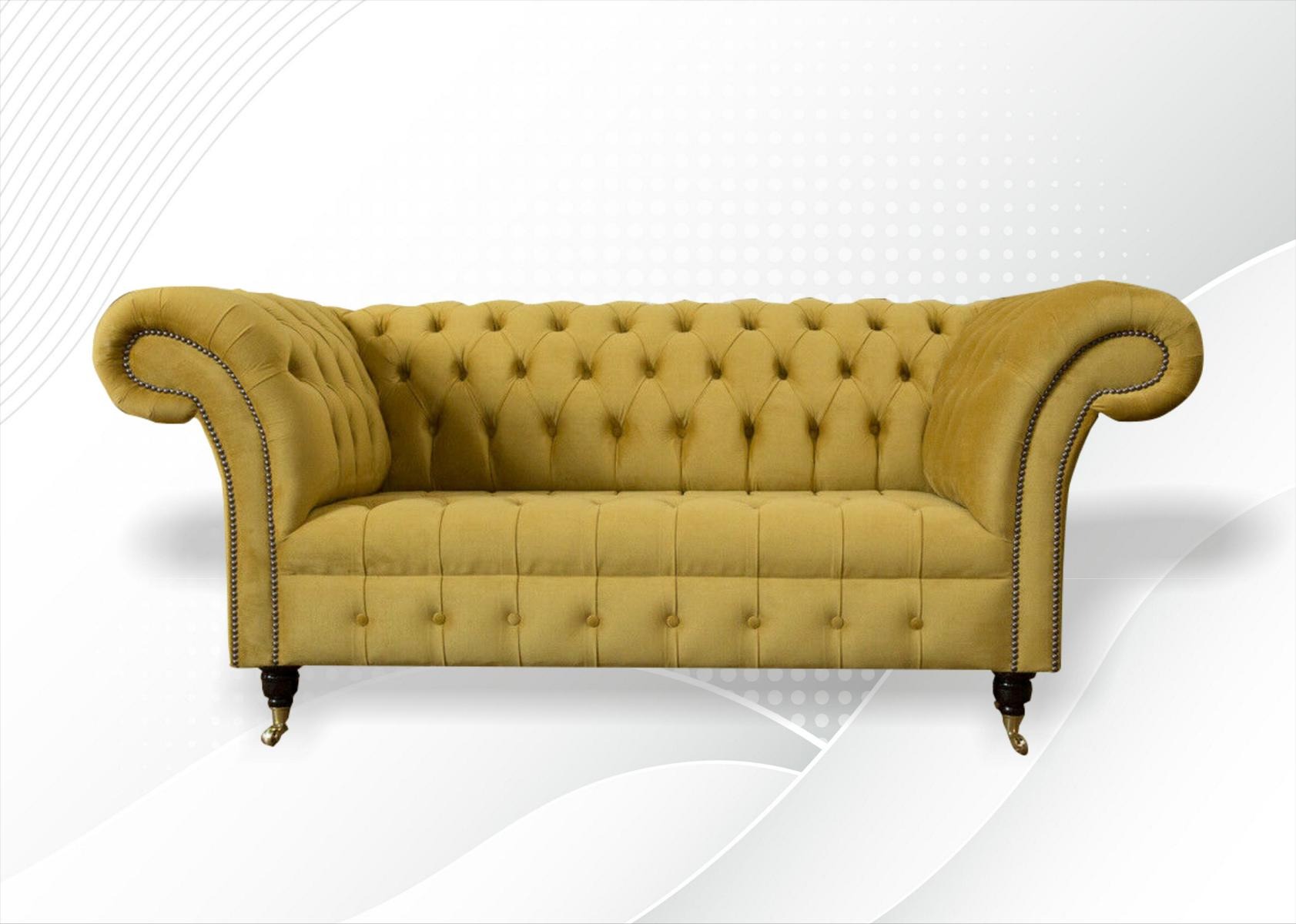 Chesterfield Design Luxus Polster Sofa Couch Sitz Garnitur Leder Textil Gelb Neu