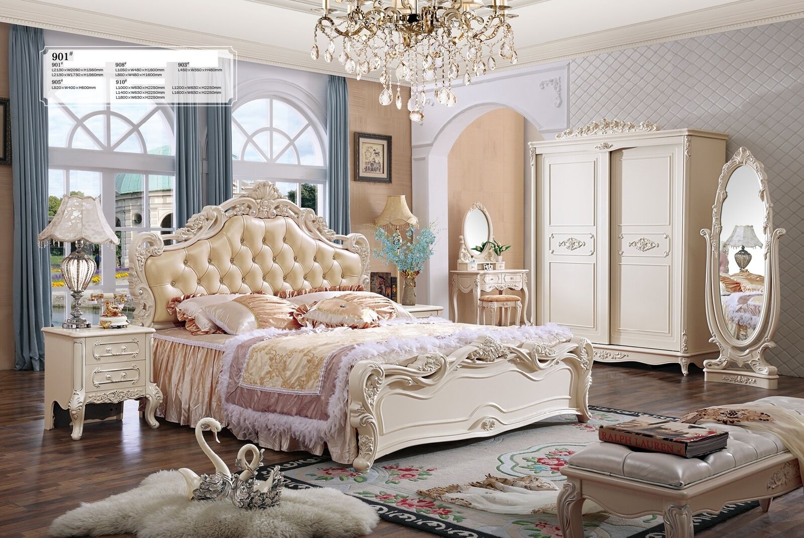 Klassisches Bett Barock Rokoko Chesterfield Stil Doppel + 2 x Nachttische Sofort