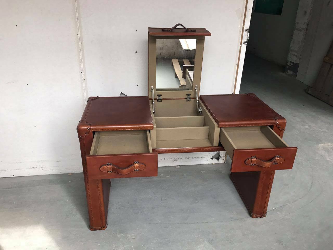 Schminktisch Frisiertisch Kosmetiktisch Kommode Hocker Vintage Leder Koffer
