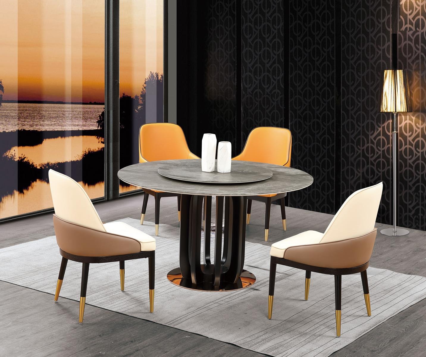 Luxus Design Esszimmer Runder Esstisch 4x Klassische Sessel Lehn