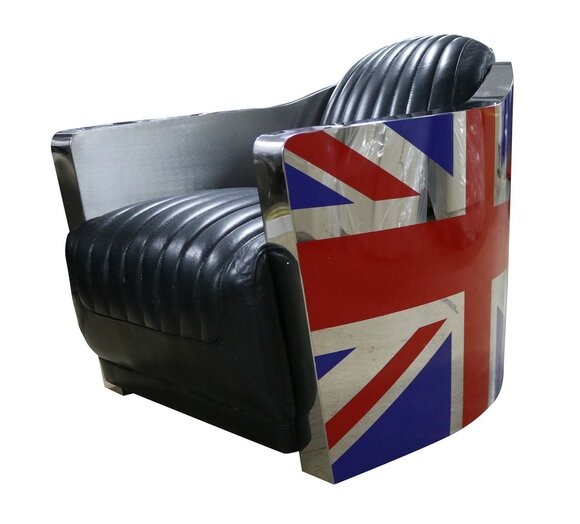 Echtleder Vintage Ledersessel Deko Designsessel Rocket Union Jack Vintage