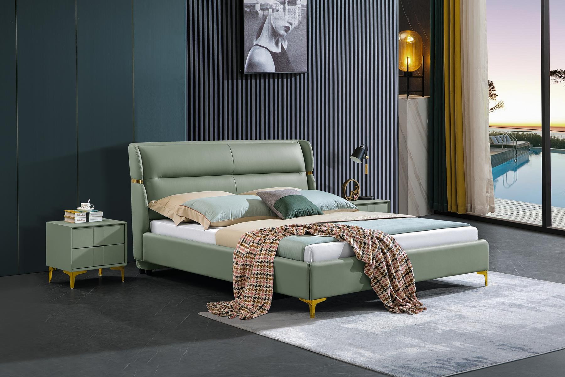 Bett Polster Design Luxus Doppel Hotel Betten Schlaf Zimmer Luxus Grün
