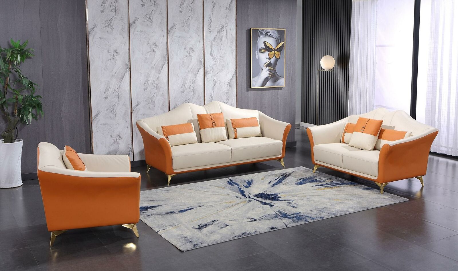 Ledersofa Sofagarnitur Komplette Garnitur Wohnzimmer Möbel Set Polster