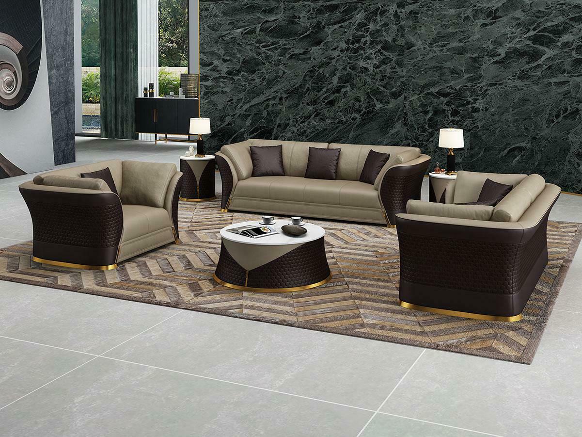 Designer Sofa Couch Polster Garnitur 6tlg. Set Leder Garnituren Couchtisch