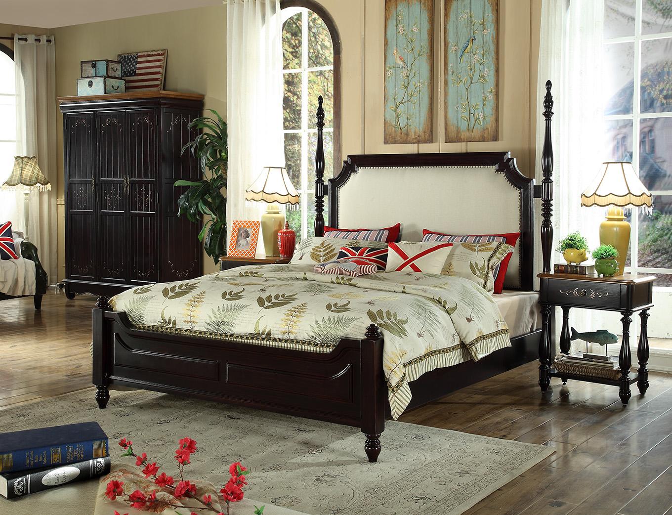 Luxus Echtholz Möbel Amerikanische Holz Betten Schlafzimmer Bett 3tl. Set Neu