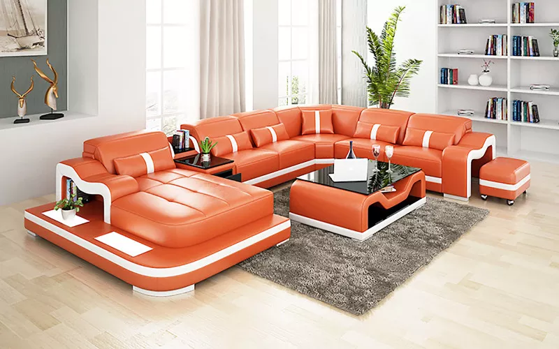 Ecksofa UForm Couchtisch Hocker Ecksofa Polster Wohnlandschaft Ledersofa 3tlg.