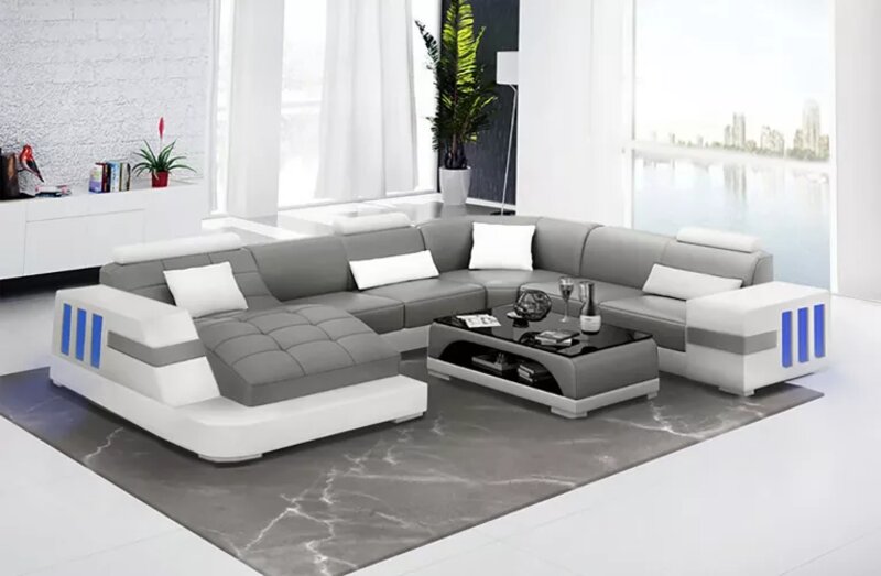 Eckgarnitur Sofa Polster Wohnlandschaft Ledersofa Couchen sofas UForm Eckgruppe