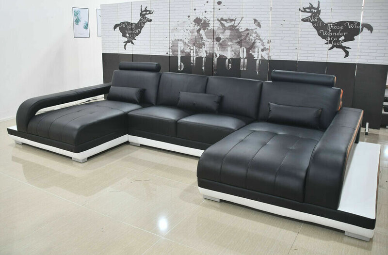Ledersofa Sofa Modernes Polster Leder Ecksofa Design Couch Textil Wohnlandschaft