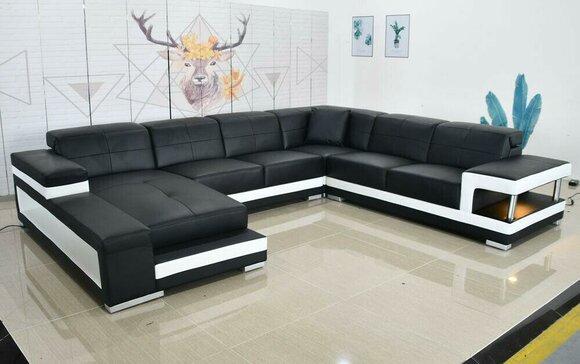 Ledersofa Sofa Modernes Polster Leder Design Ecksofa Couch Textil Wohnlandschaft