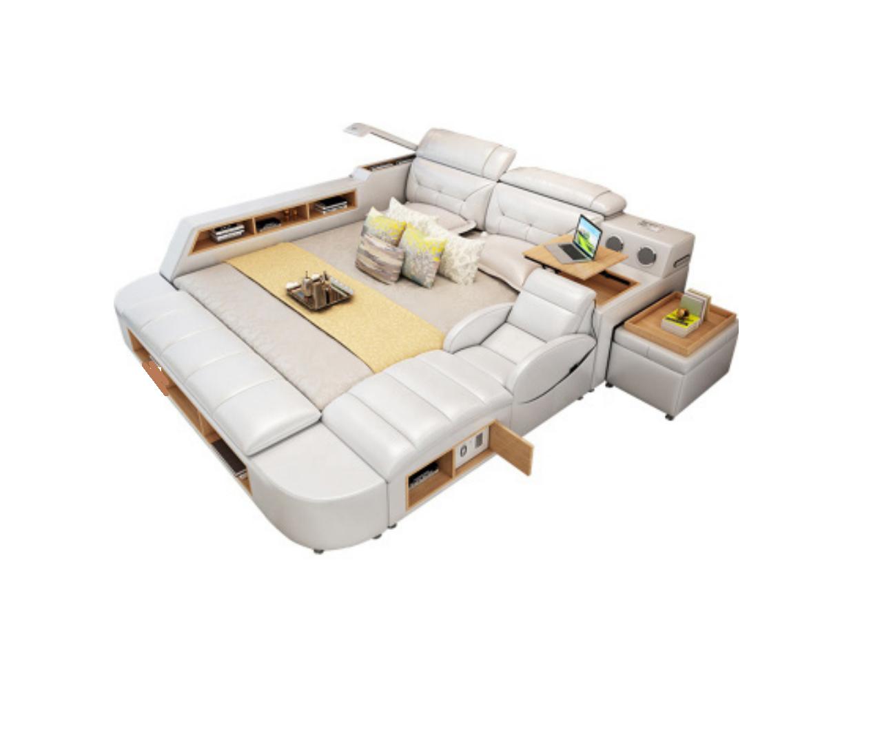 Doppel Luxus Design Leder Bett Polster Betten USB Hotel Multifunktion