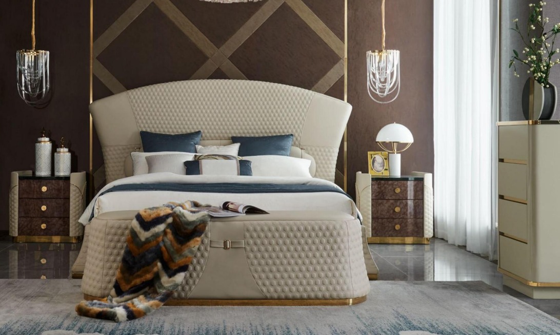 Bett Leder Schlafzimmer Möbel Luxus Moderne Betten 3-teiliges Set Boxspring