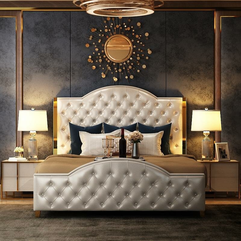 Bett Polster Design Luxus Doppel Hotel Betten Deko Schlaf Zimmer Leder