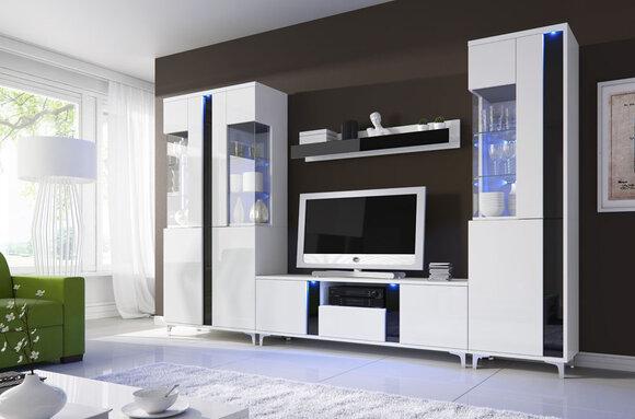 Hochglanz Wohnwand Deko Schrankwand Wohnzimmer Schrank Vitrine Sideboard