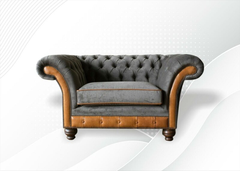 Chesterfield Sessel Stoff Textil Grau Wohnzimmer Design Luxus Polster Neu