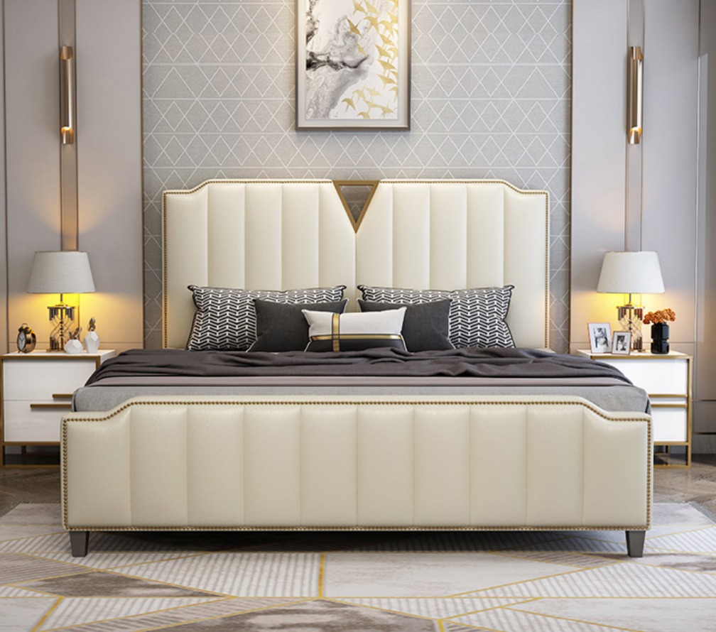 Designer Bett 180x200 Leder Hotel Metall Betten Deko Doppel Schlaf Zimmer