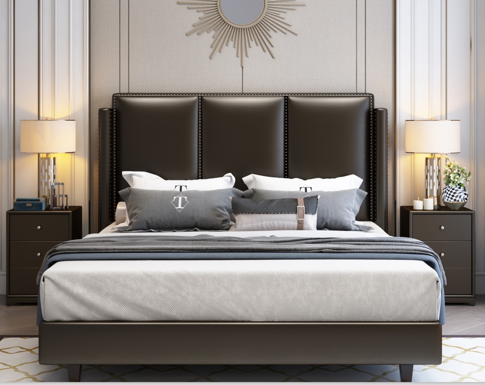 Modern Style Bett Doppelbett Schlafzimmer Leder Polster Textil Doppelbetten
