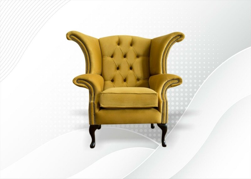 Chesterfield Sessel Textil Gelber Stoff Ohrensessel Möbel Wohnzimmer Neu