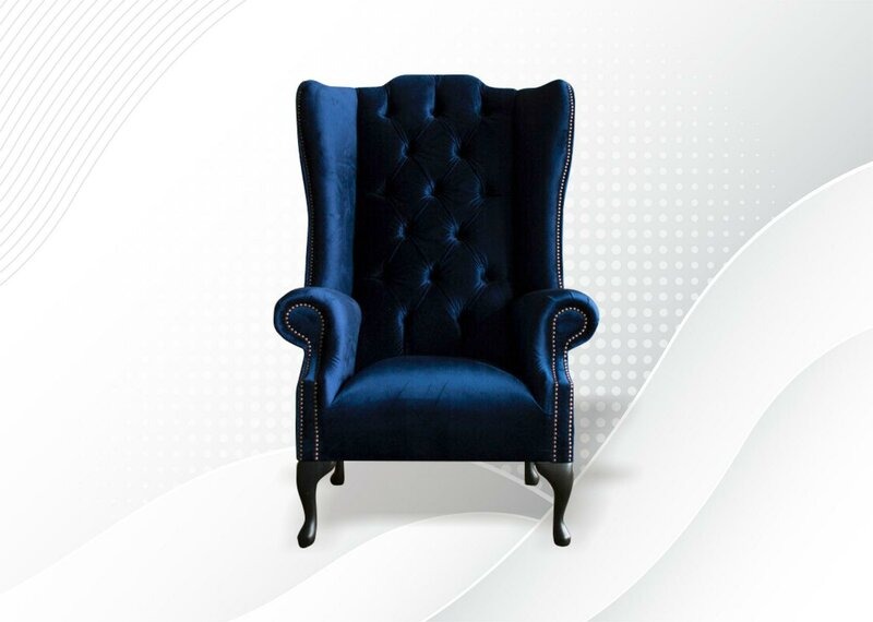 Sessel Blauer Ohrensessel Chesterfield Textil Stoff Kreative Möbel Wohnzimmer