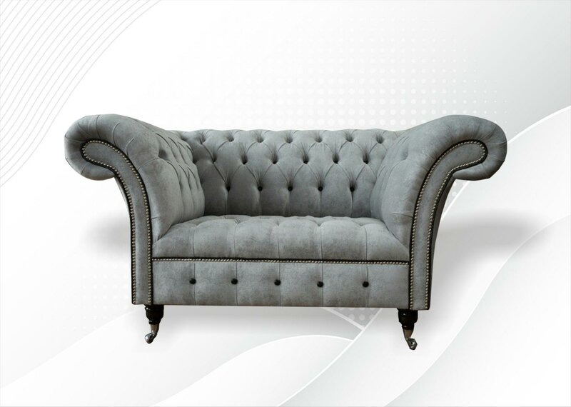Chesterfield Sessel Hellgrau Textil Stoff Grau Möbel Wohnzimmer Modern