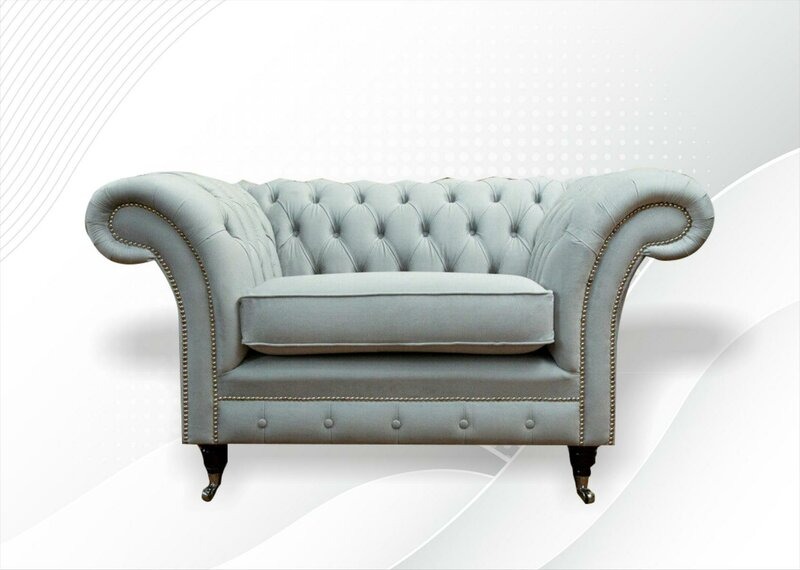 Chesterfield Sessel Grau Textil Neu Wohnzimmer Modern Stoff Sofas Couchen