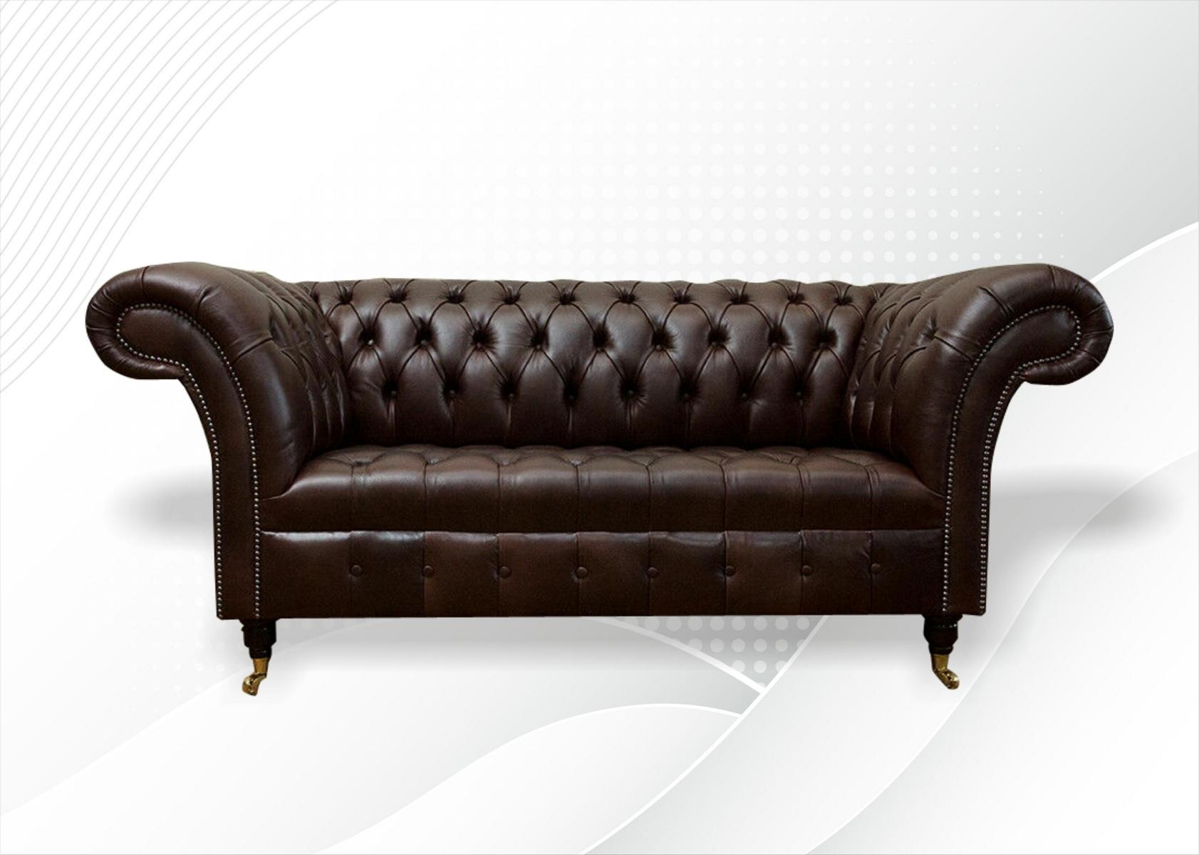 Design Chesterfield Sofagarnitur 2 Sitzer Couch Leder Baun Couch Polster Sofa