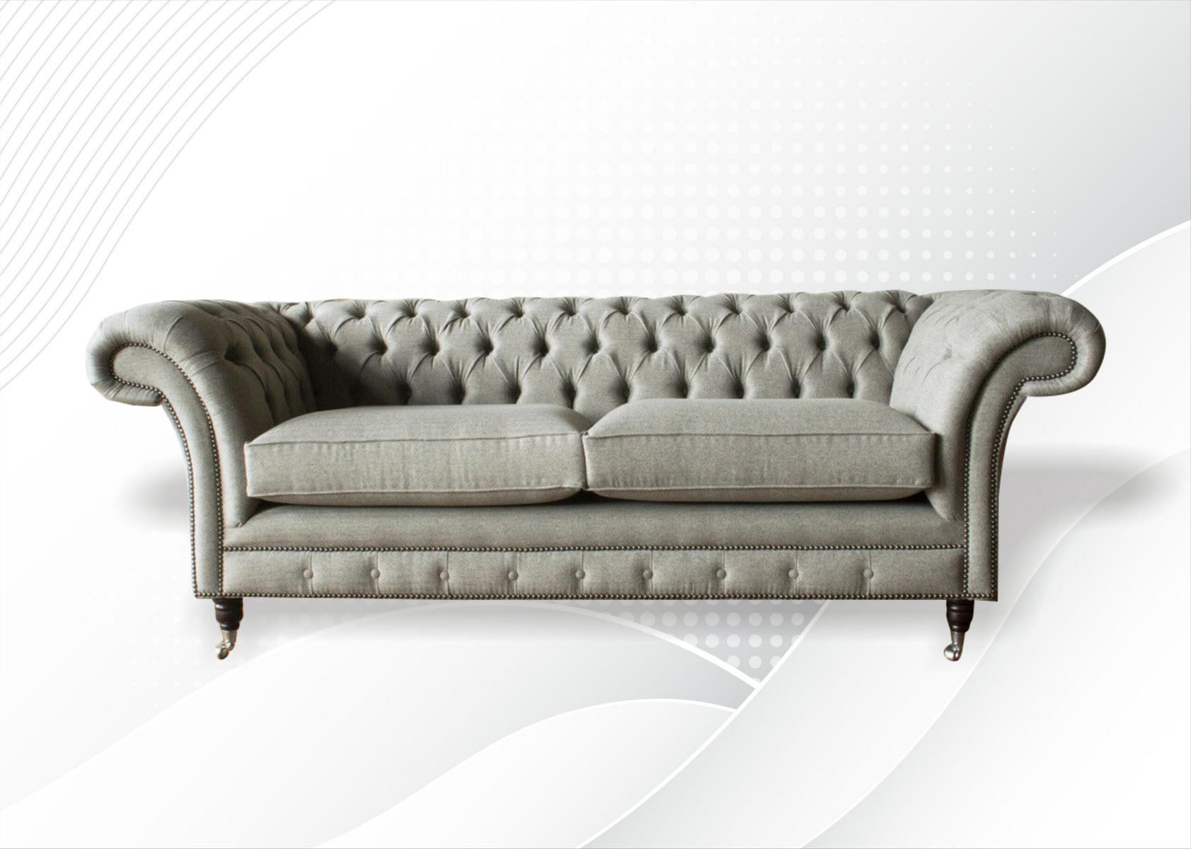 Chesterfield Beige Sofa Stoff Wohnzimmer Design Couchen Polster Sofas