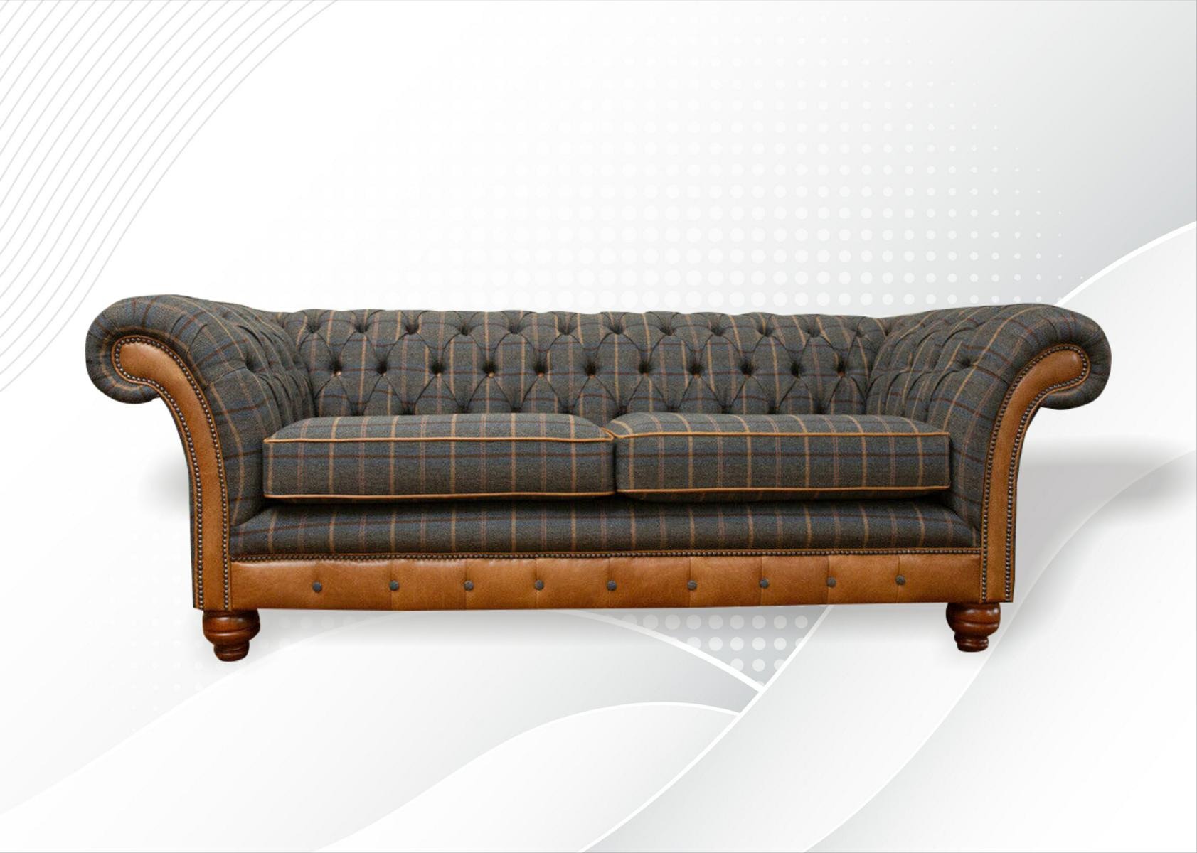 Chesterfield 3 Sitzer Grau Dreisitzer Wohnzimmer Design Couchen Polster