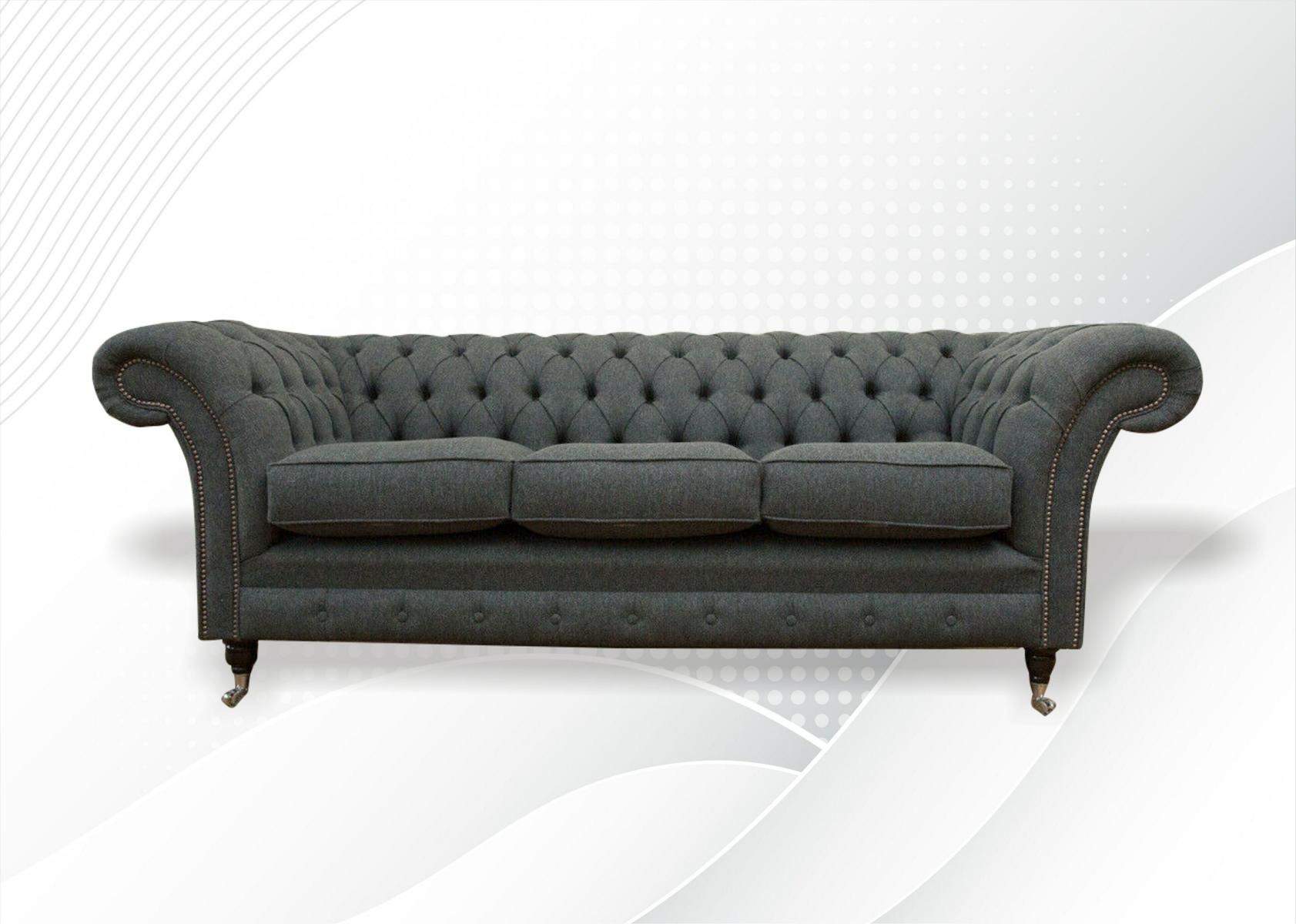Chesterfield 3 Sitzer Design Couchen Polster Sofas Grau Textil Klassische