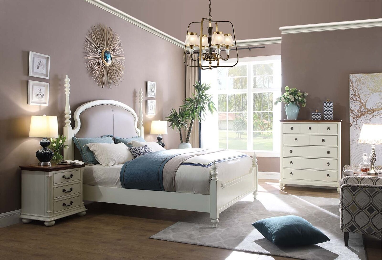 Bett Nachttisch Hocker 4 tlg. Design Schlafzimmer Set Modern Luxus Betten