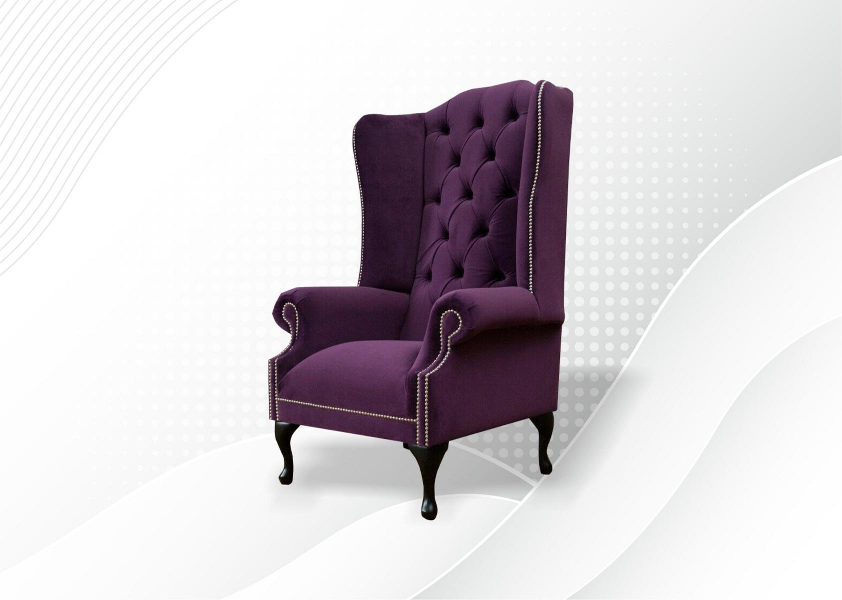 Sessel Chesterfield Couch Sofa Textil Lounge Club Polster Lila Luxus