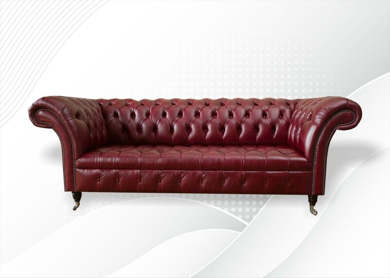 Chesterfield 3 Sitzer Bordaux Modern Design Couchen Leder Sofa Neu