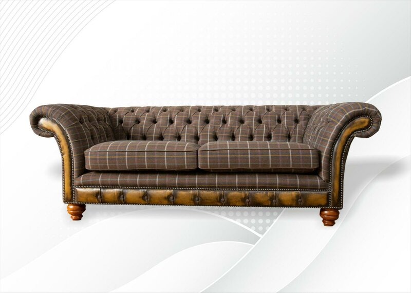 Chesterfield 3 Sitzer Braun Klassische Textil Dreisitzer Ledercouch Design