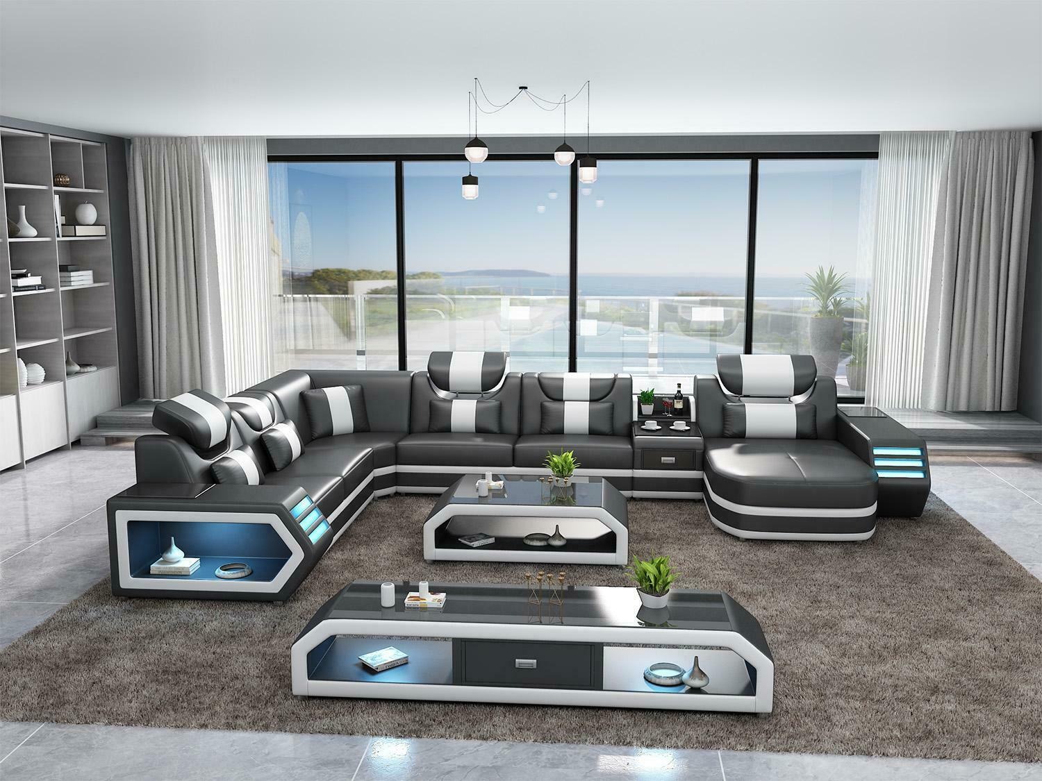 Ecksofa U Form Couchtisch Wohnlandschaft Polster Eckcouch Couch Leder Ecksofa