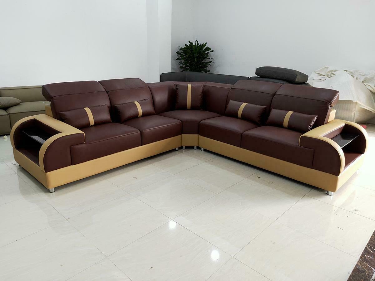 Couch Ecksofa Leder Wohnlandschaft Garnitur Design Modern Sofa L-Form LED USB