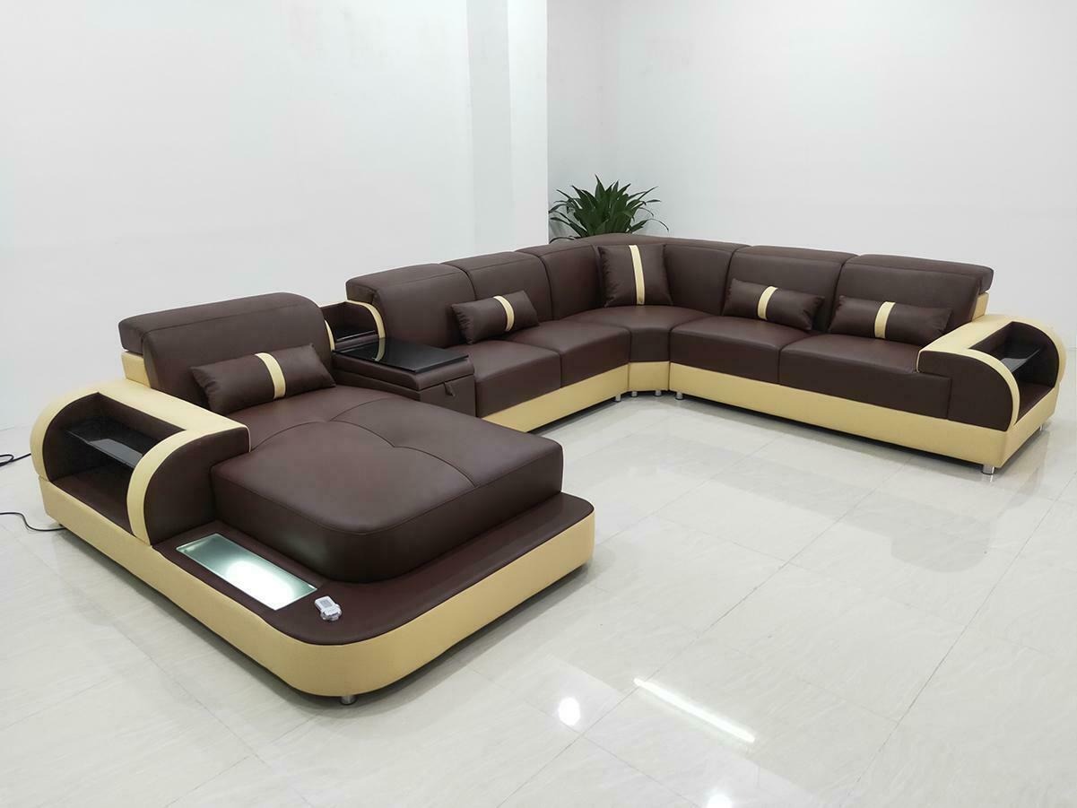 Ledersofa Design Sofa U Form Wohnlandschaft Couch Polster Ecksofa Garnitur Neu