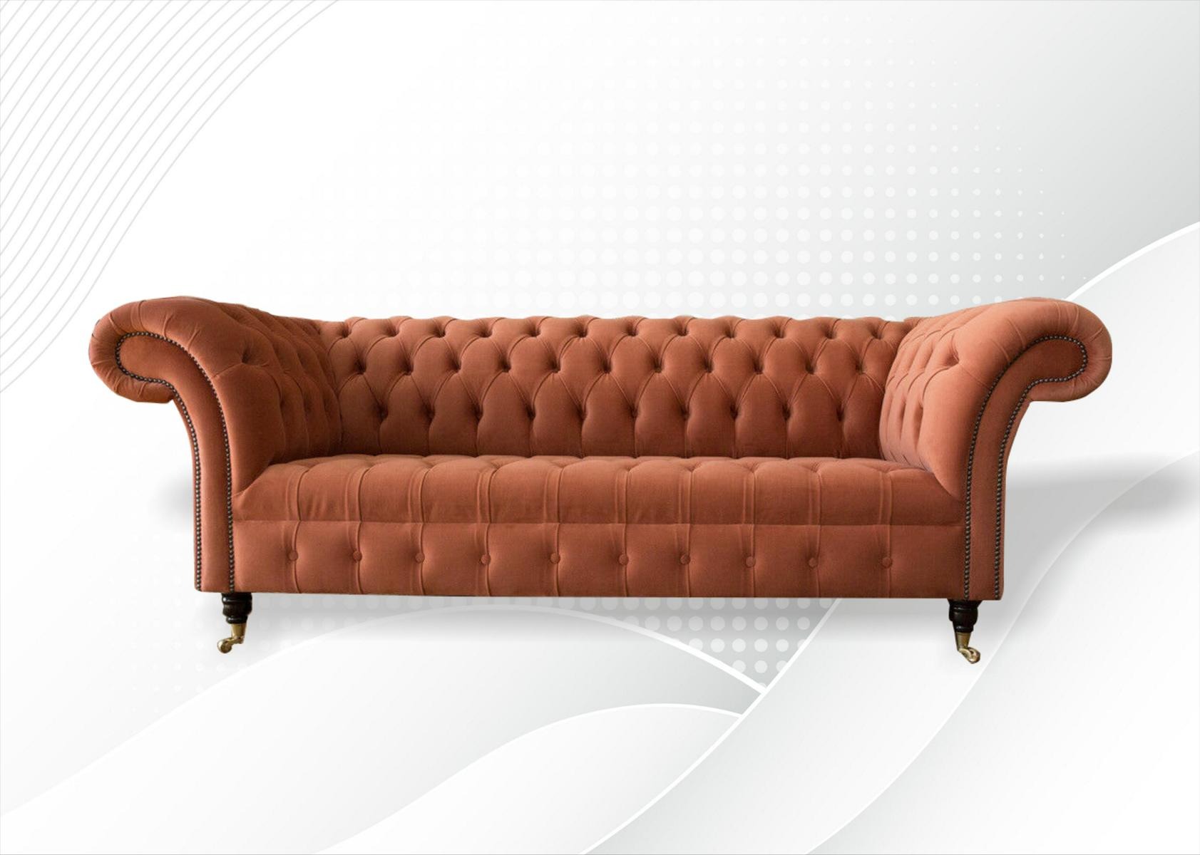 Chesterfield Braun Dreisitzer Stoff Wohnzimmer Design Polster Sofa Neu