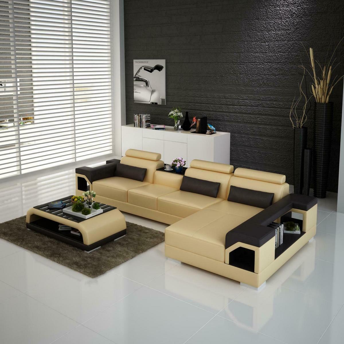 Couch Ecksofa Leder Wohnlandschaft Garnitur Design Modern Sofa L-Form mit USB