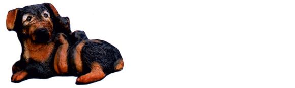 Design Hund mit kleinem Figur Statue Skulptur Figuren Skulpturen