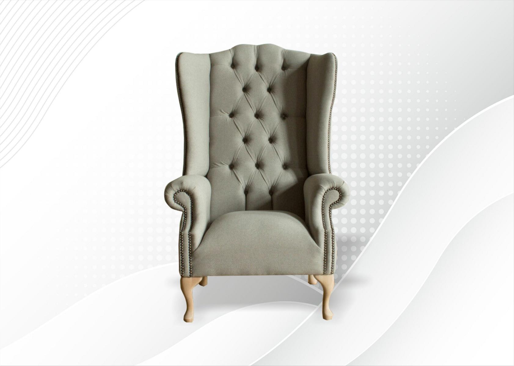 Grauer Ohrensessel Sessel Couch Polster Sofa Textil Chesterfield Couchen