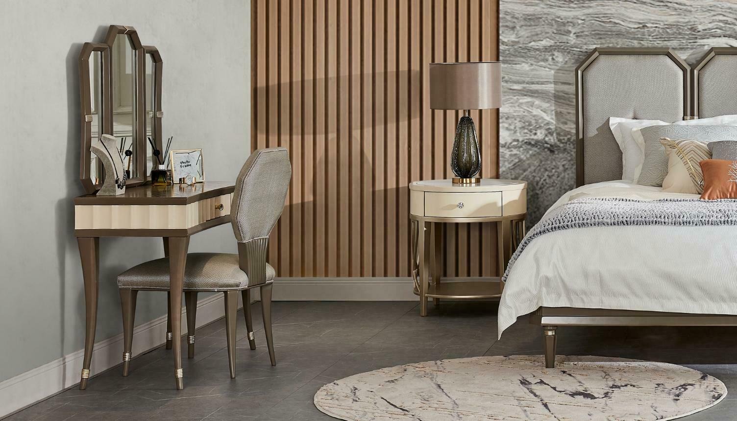 Schminktisch Schlafzimmer Kommode Stuhl Konsolentisch Luxus Massivholz 2tlg