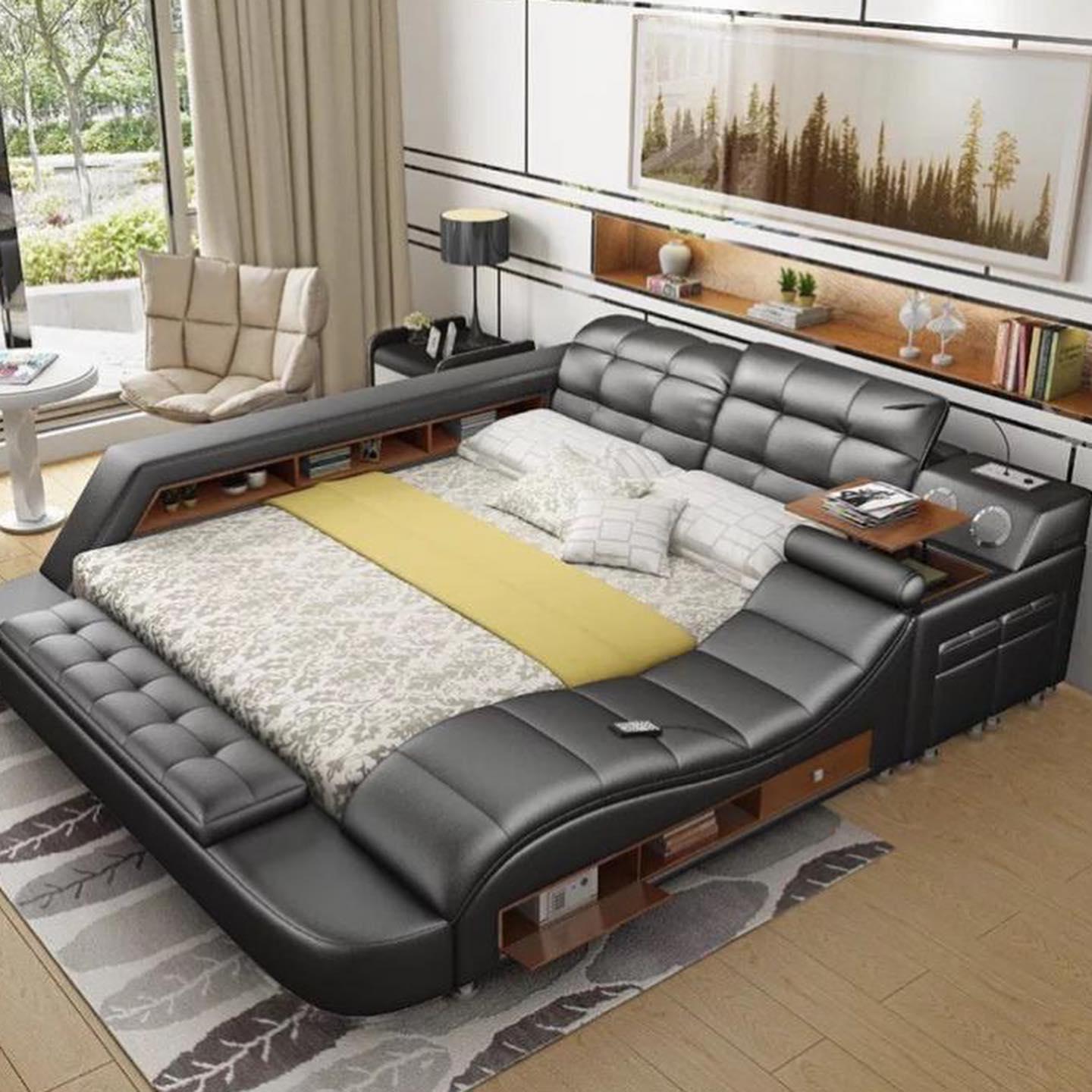 Bett Doppel Regale Leder Polster Multifunktion Betten mit Massagefunktion Neu