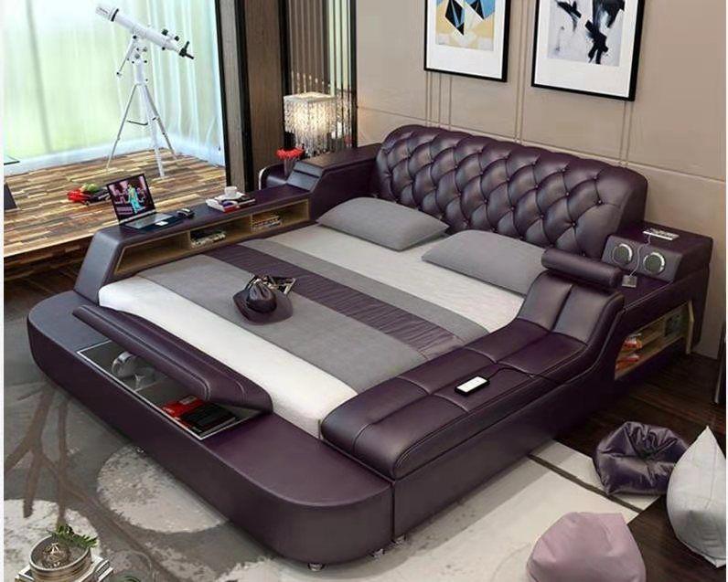 Design Bett XXL Big Betten Leder Hotel Polster 180x200 Multifunktion Regal