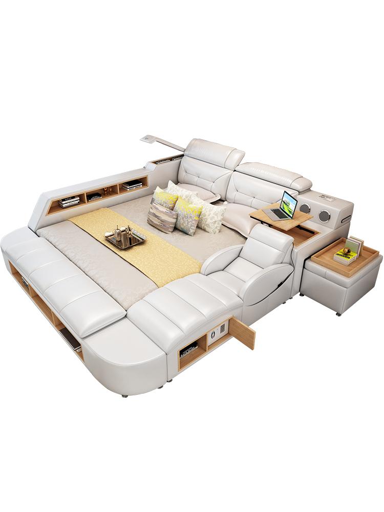 Multifunktion 180x200 Leder Bettgestell Design Leder Bett Betten Polster